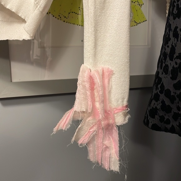 Tiki Tirawa size 1 M L Bone Pink Frayed Trim Cardigan Button Sweater 🏷 - Picture 4 of 15